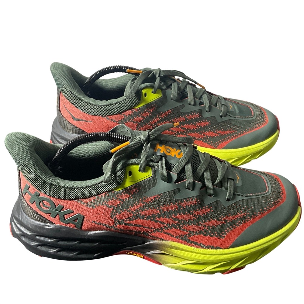 Hoka One One Speedgoat 5 Mens 10.5D Trail Running Shoes Thyme Fiesta 1123157